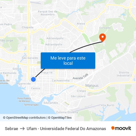 Sebrae to Ufam - Universidade Federal Do Amazonas map