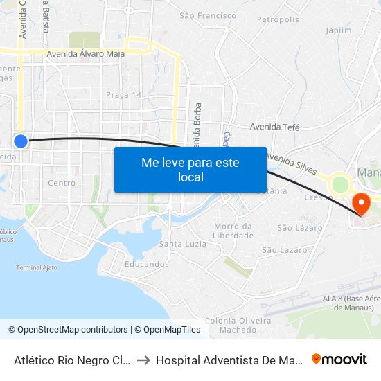 Atlético Rio Negro Clube to Hospital Adventista De Manaus map