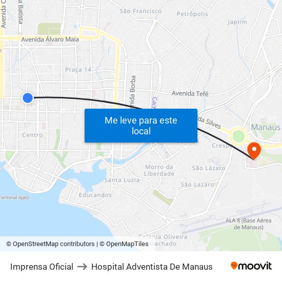 Imprensa Oficial to Hospital Adventista De Manaus map