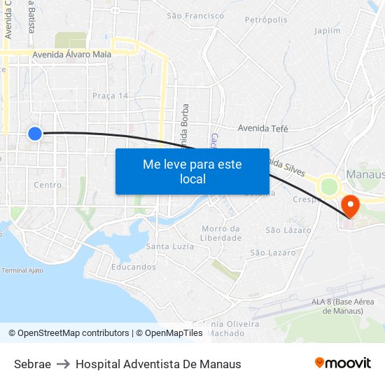 Sebrae to Hospital Adventista De Manaus map