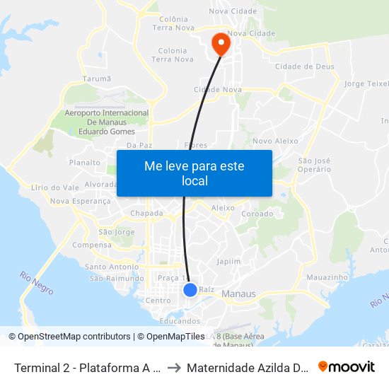 Terminal 2 - Plataforma A - ➋ Sentido Bairro to Maternidade Azilda Da Silva Marreiro map