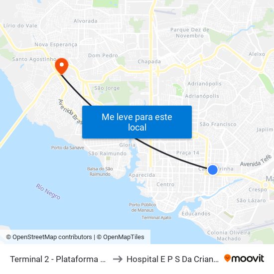 Terminal 2 - Plataforma B - ➐ Sentido Bairro to Hospital E P S Da Crianca Da Zona Oeste map