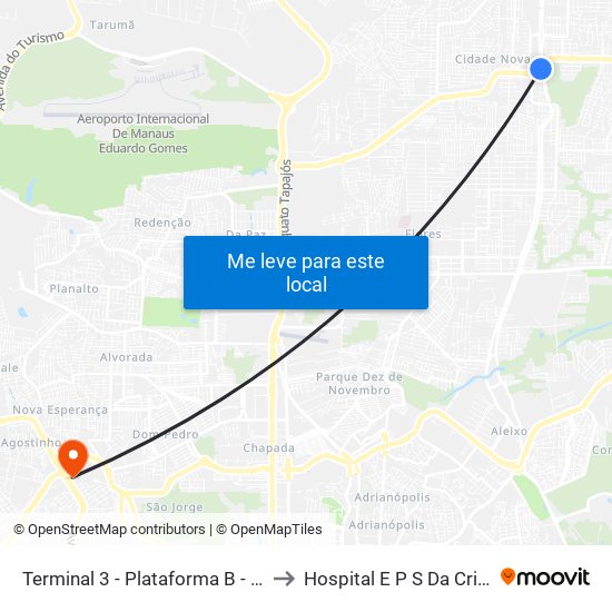 Terminal 3 - Plataforma B - ➓ Embarque Cachoeirinha to Hospital E P S Da Crianca Da Zona Oeste map