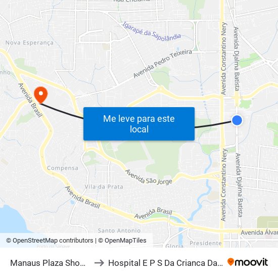 Manaus Plaza Shopping C/B to Hospital E P S Da Crianca Da Zona Oeste map