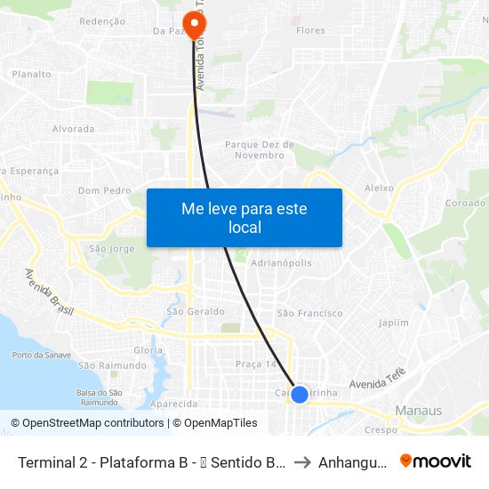 Terminal 2 - Plataforma B - ➑ Sentido Bairro to Anhanguera map