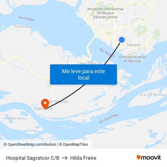 Hospital Sagratcor C/B to Hilda Freire map