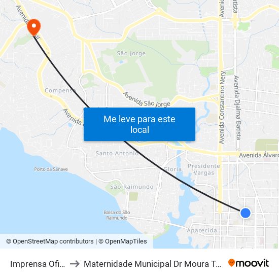 Imprensa Oficial to Maternidade Municipal Dr Moura Tapajoz map