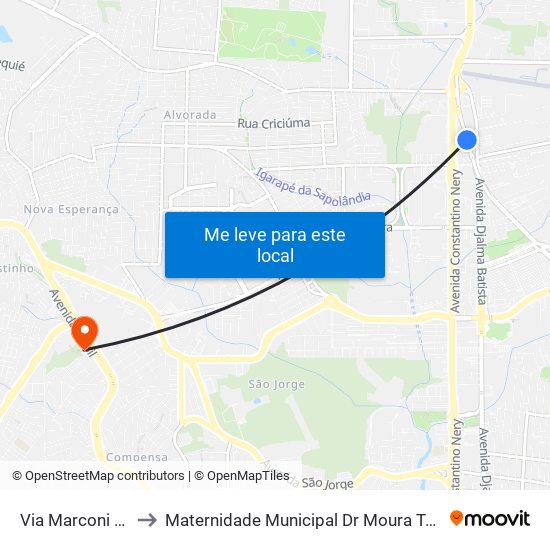 Via Marconi B/C to Maternidade Municipal Dr Moura Tapajoz map