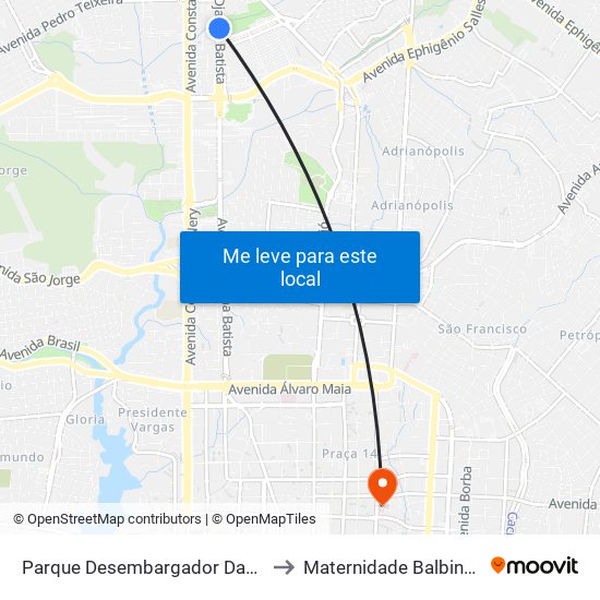 Parque Desembargador David Antônio C/B to Maternidade Balbina Mestrinho map