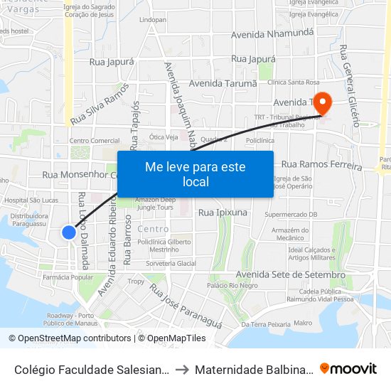 Colégio Faculdade Salesiano Dom Bosco to Maternidade Balbina Mestrinho map