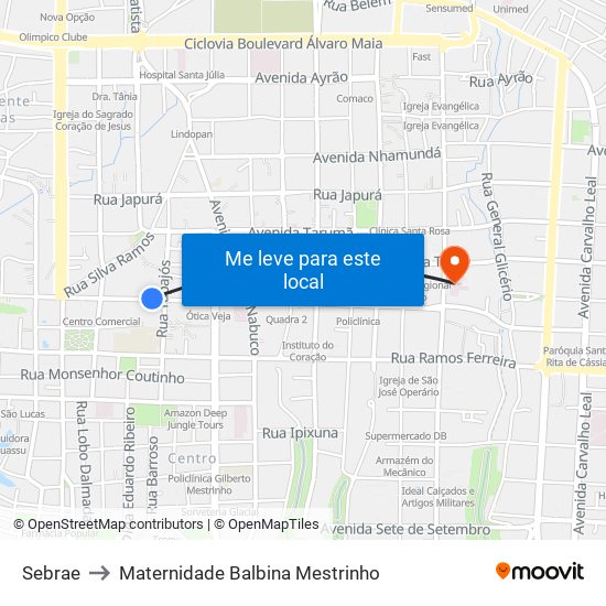 Sebrae to Maternidade Balbina Mestrinho map