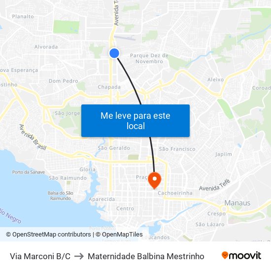 Via Marconi B/C to Maternidade Balbina Mestrinho map