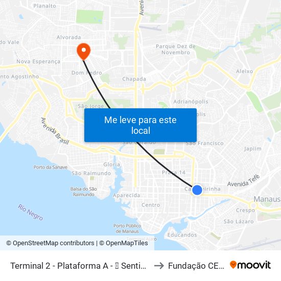 Terminal 2 - Plataforma A - ➋ Sentido Bairro to Fundação CECON map
