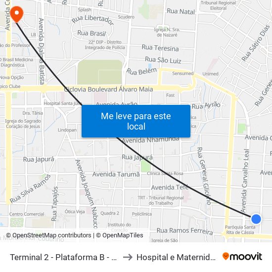 Terminal 2 - Plataforma B - ➐ Sentido Bairro to Hospital e Maternidade UNIMED map
