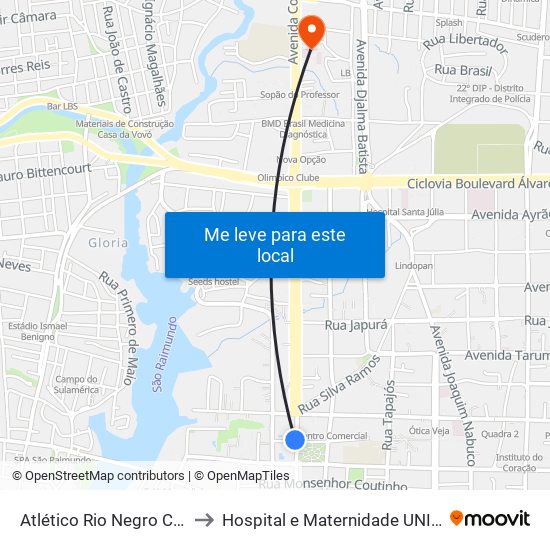 Atlético Rio Negro Clube to Hospital e Maternidade UNIMED map