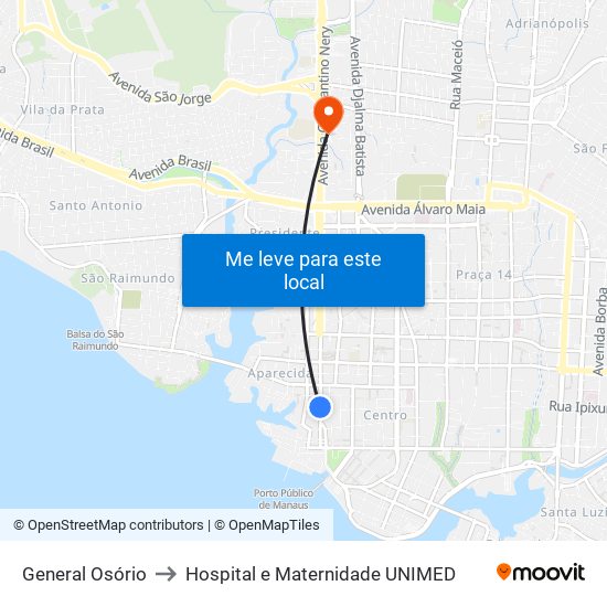 General Osório to Hospital e Maternidade UNIMED map