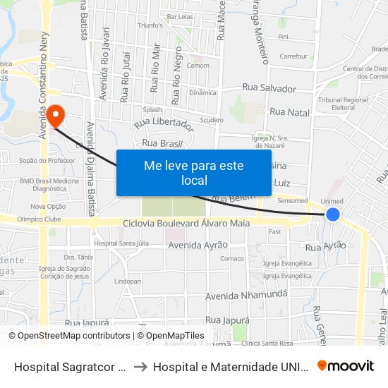 Hospital Sagratcor C/B to Hospital e Maternidade UNIMED map