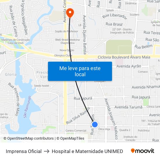 Imprensa Oficial to Hospital e Maternidade UNIMED map