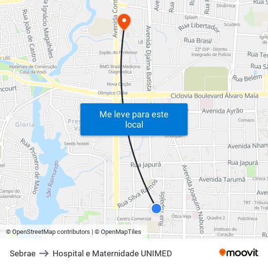 Sebrae to Hospital e Maternidade UNIMED map