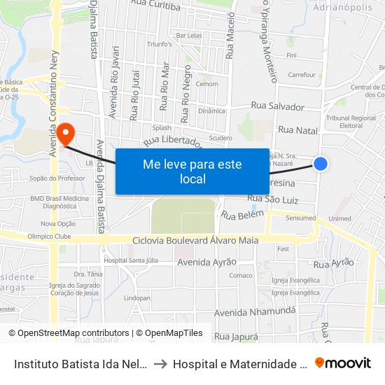 Instituto Batista Ida Nelson C/B to Hospital e Maternidade UNIMED map