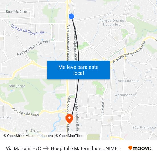 Via Marconi B/C to Hospital e Maternidade UNIMED map