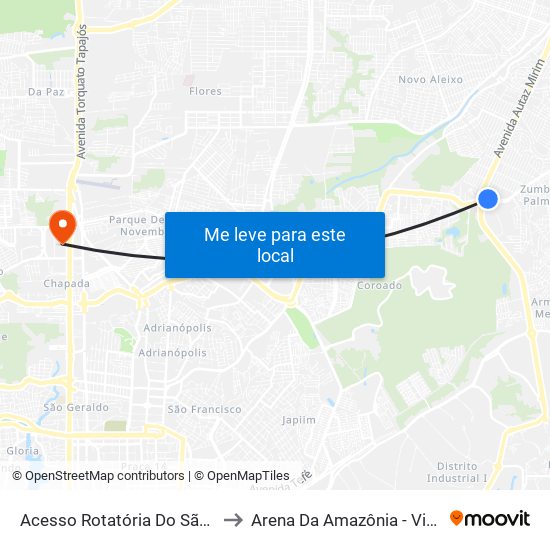 Acesso Rotatória Do São José B/C to Arena Da Amazônia - Vivaldo Lima map