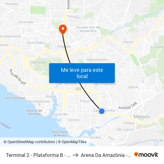 Terminal 2 - Plataforma B - ➑ Sentido Bairro to Arena Da Amazônia - Vivaldo Lima map