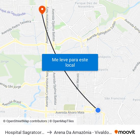 Hospital Sagratcor C/B to Arena Da Amazônia - Vivaldo Lima map