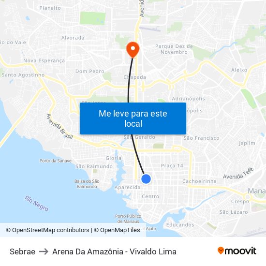 Sebrae to Arena Da Amazônia - Vivaldo Lima map