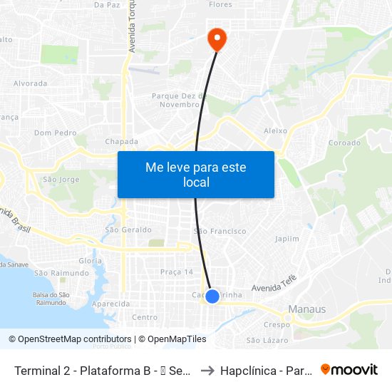 Terminal 2 - Plataforma B - ➐ Sentido Bairro to Hapclínica - Parque 10 map