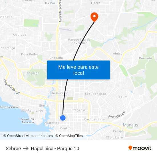 Sebrae to Hapclínica - Parque 10 map