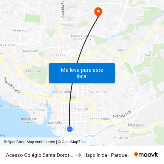 Acesso Colégio Santa Dorotéia to Hapclínica - Parque 10 map