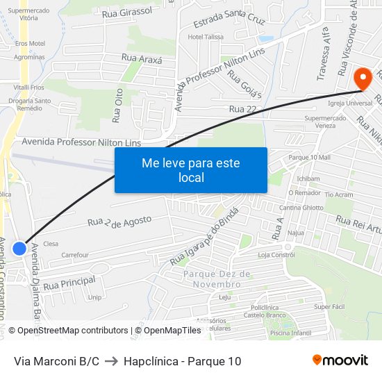 Via Marconi B/C to Hapclínica - Parque 10 map