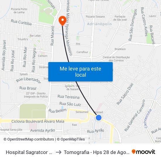 Hospital Sagratcor C/B to Tomografia - Hps 28 de Agosto. map