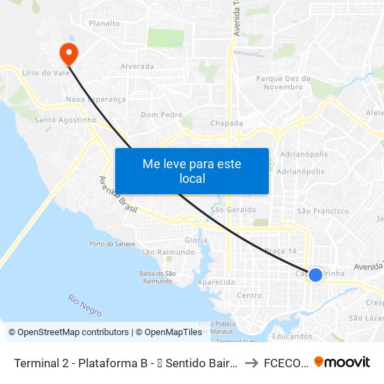 Terminal 2 - Plataforma B - ➐ Sentido Bairro to FCECON map