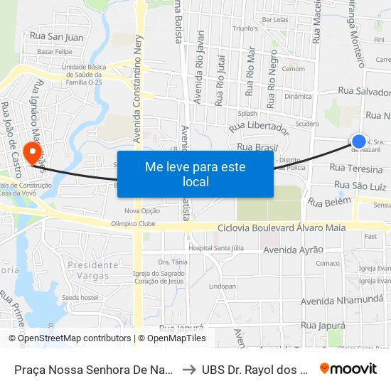 Praça Nossa Senhora De Nazaré B/C to UBS Dr. Rayol dos Santos map