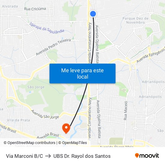 Via Marconi B/C to UBS Dr. Rayol dos Santos map