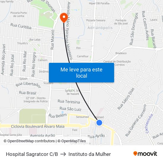 Hospital Sagratcor C/B to Instituto da Mulher map