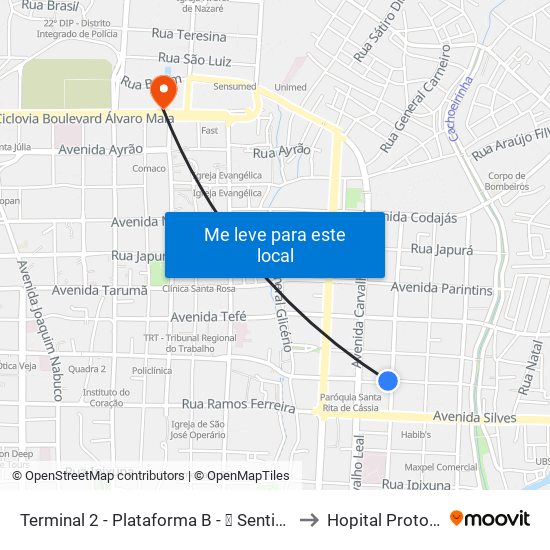 Terminal 2 - Plataforma B - ➏ Sentido Bairro to Hopital Protocord map