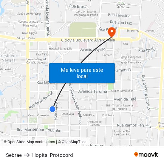 Sebrae to Hopital Protocord map