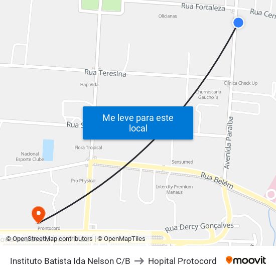 Instituto Batista Ida Nelson C/B to Hopital Protocord map