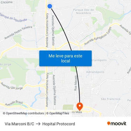 Via Marconi B/C to Hopital Protocord map