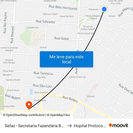 Sefaz - Secretaria Fazendária B/C to Hopital Protocord map