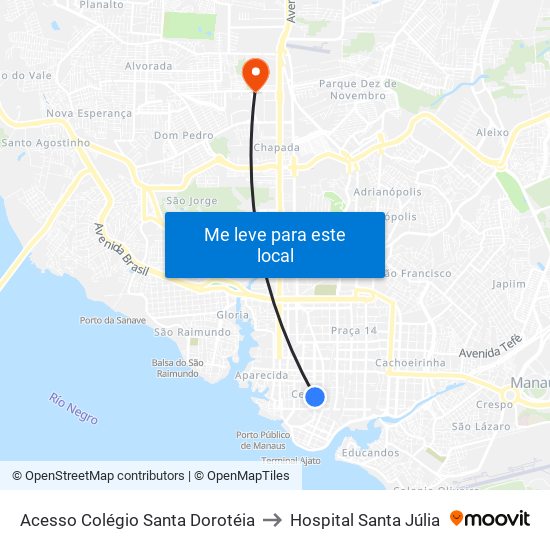 Acesso Colégio Santa Dorotéia to Hospital Santa Júlia map