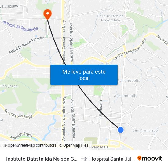 Instituto Batista Ida Nelson C/B to Hospital Santa Júlia map