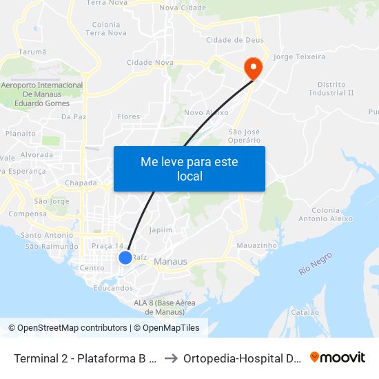 Terminal 2 - Plataforma B - ➏ Sentido Bairro to Ortopedia-Hospital Dr.Platao Araujo map