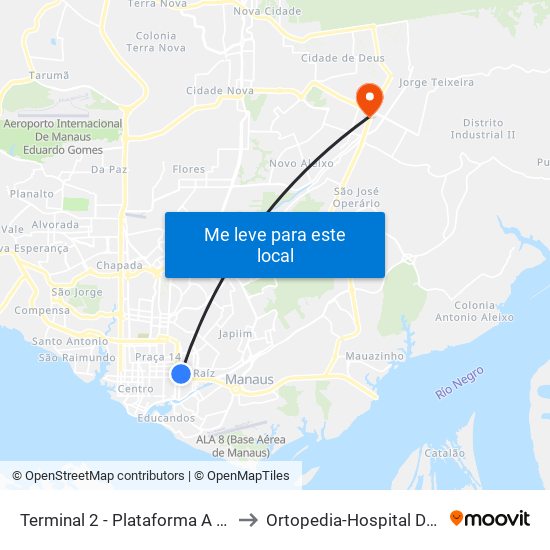 Terminal 2 - Plataforma A - ➋ Sentido Bairro to Ortopedia-Hospital Dr.Platao Araujo map