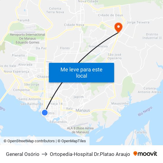 General Osório to Ortopedia-Hospital Dr.Platao Araujo map