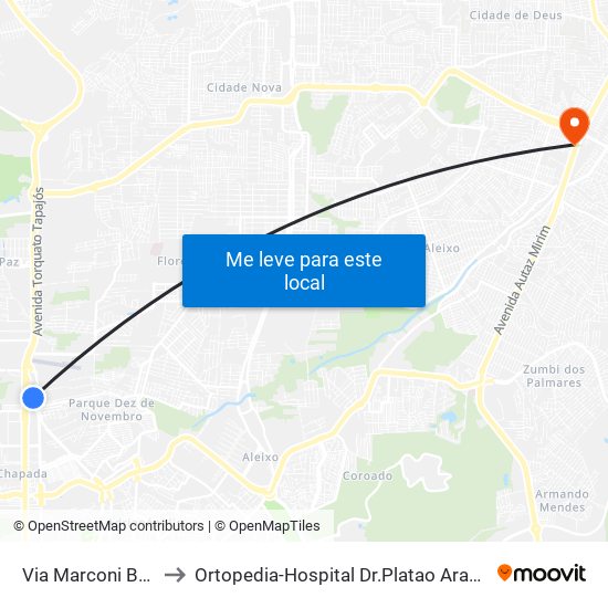 Via Marconi B/C to Ortopedia-Hospital Dr.Platao Araujo map