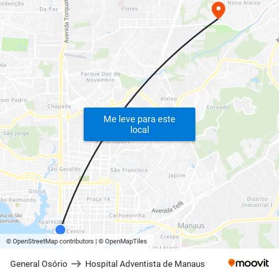 General Osório to Hospital Adventista de Manaus map